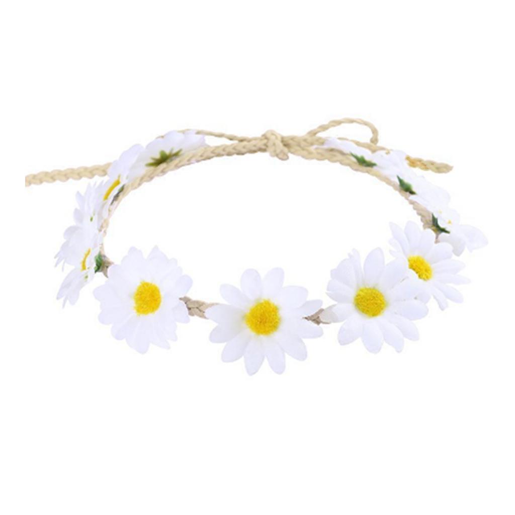 Boho Flower Headband Hair Wreath Floral Garland Crown Halo Headpiece with Ribbon