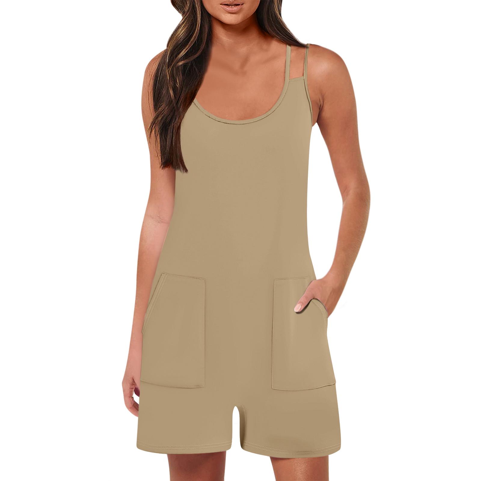 

Женский модный повседневный свободный комбинезон без рукавов с карманами и подтяжками, однотонный комбинезон S хаки