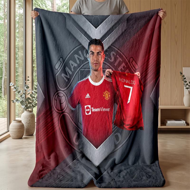 Cristiano Ronaldo Printed Flannel Blanket Skin Friendly Warm Decorative Throw for Indoor Couch Bed Daily Use
