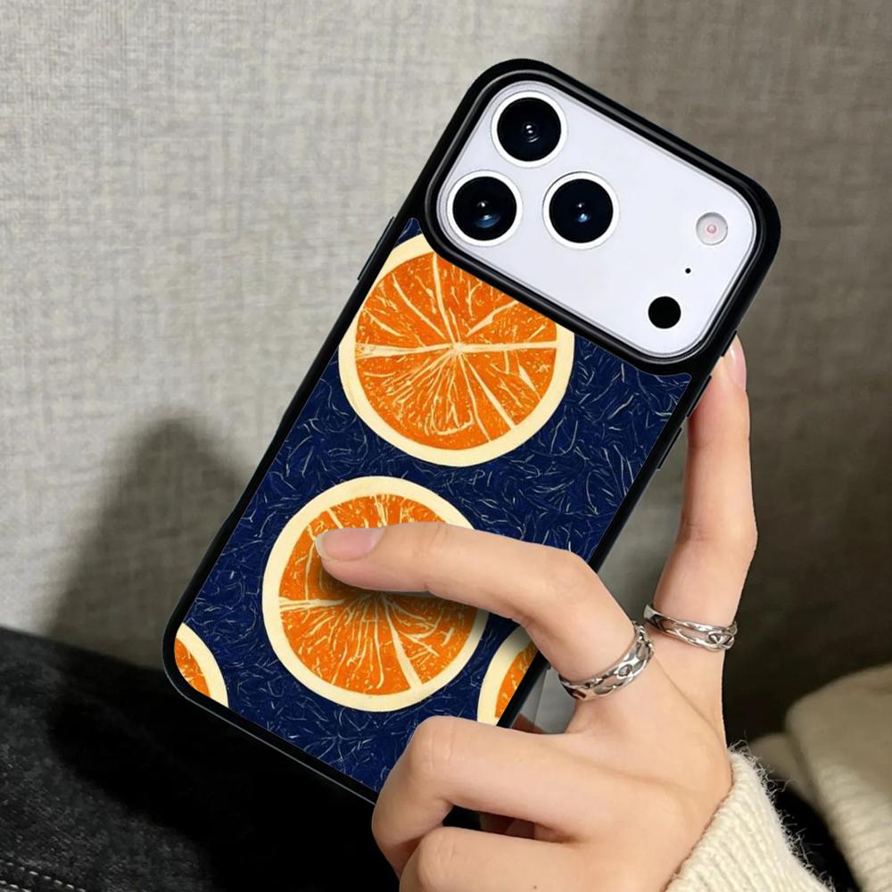Capa Case for iPhone 17 Air 16 Pro Max 15 Plus 11 13 Mini 14 12 Back Phone Cover Orange Pattern