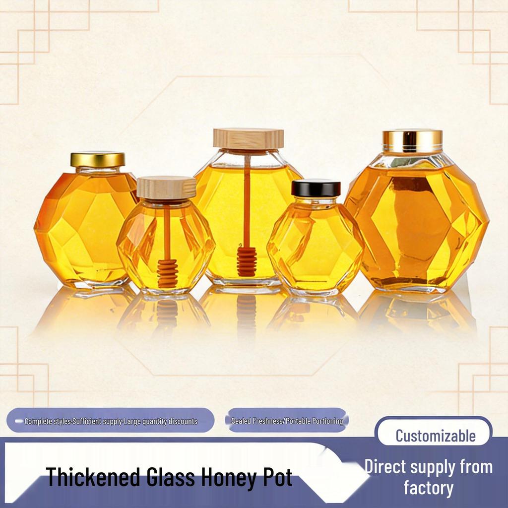 Hexagonal Glass Honey Jar: Sealed Caviar Portioning and Kitchen Storage Bottle