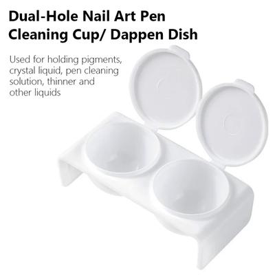 Acrylic Liquid Dappen Dish with Twin Cup Nail Art Pigment Holder Manicure Tool for Monomer Nail Brush Washing