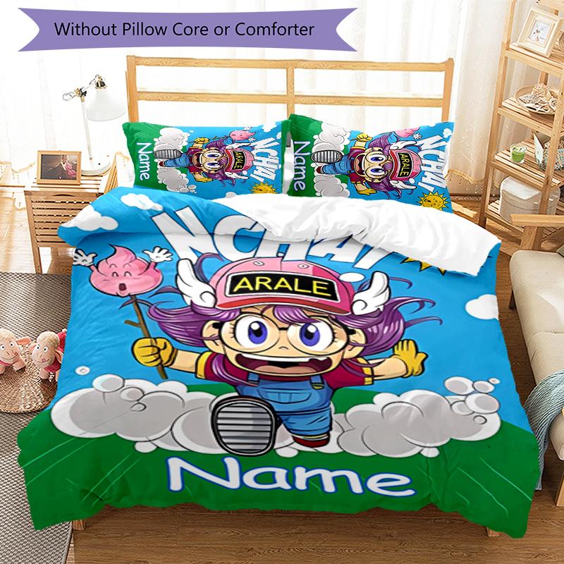 3pcs Custom Name Arale Norimaki Bedding Set Duvet Cover Closure Includes 1 Duvet Cover & 2 Pillowcases for All Seasons Bedroom Decor