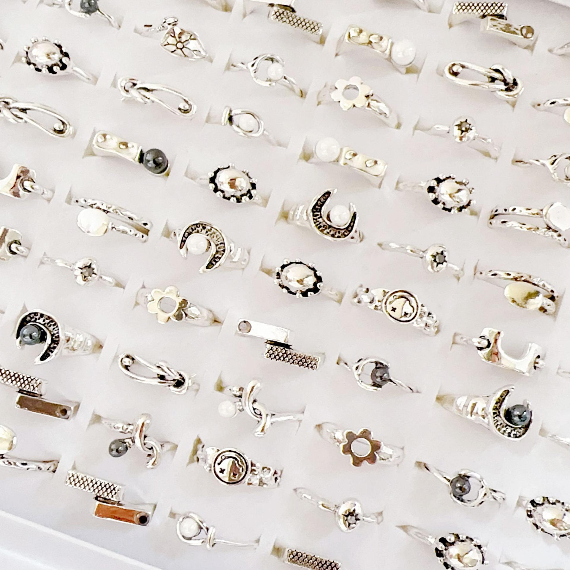 10 Pcs Vintage Artistic Alloy Hollowed-Out Ring Finger Rings Party Accessories