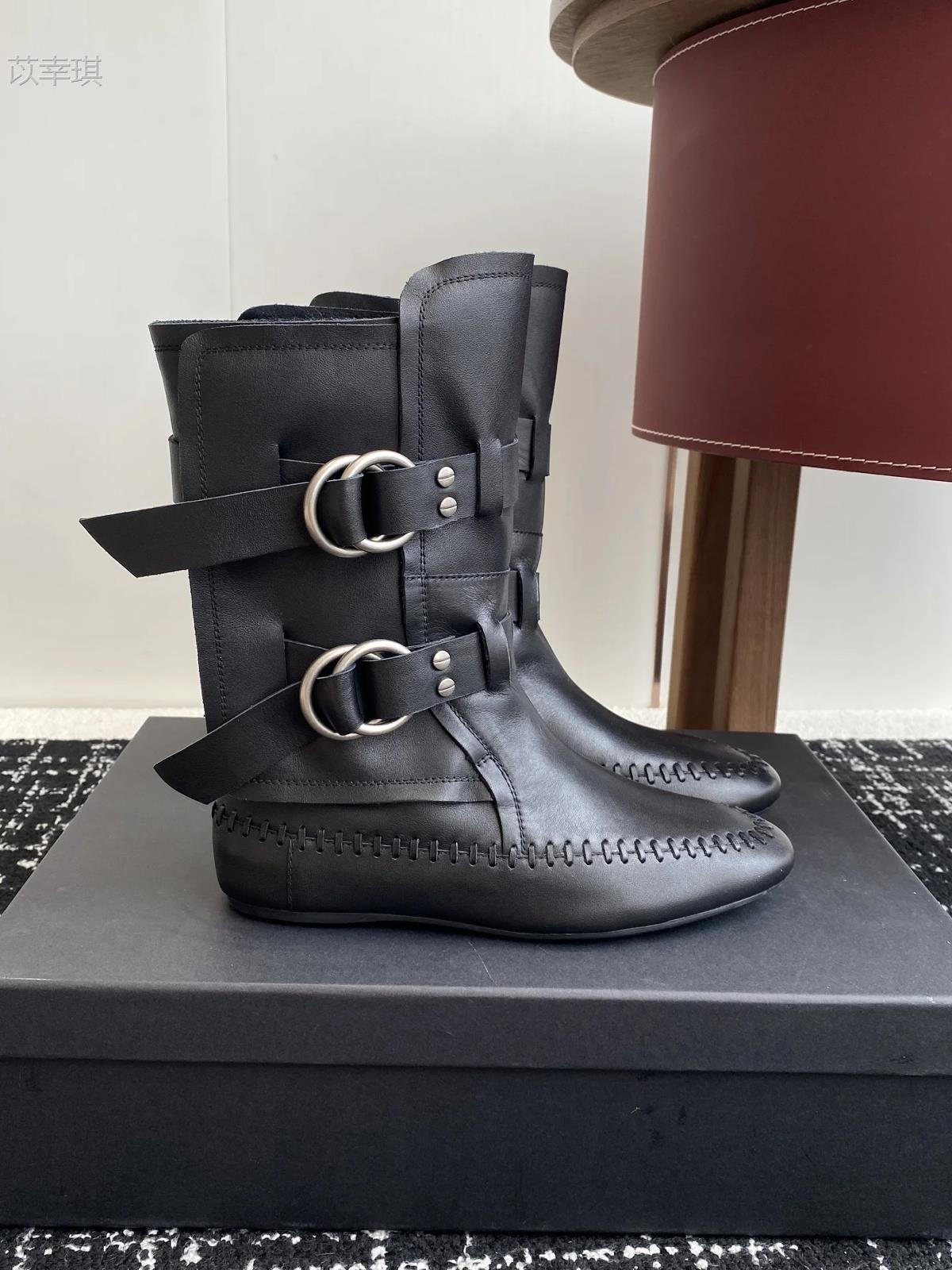 

Cowhide version retro belt buckle white boxing boots women s leather thin inner heightening medium tube Martin boots western short boots 40