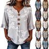 Womens V Neck Floral Print Button Front Loose Fit Top with Ruffle Sleeve Casual Blouse for Everyday Wear