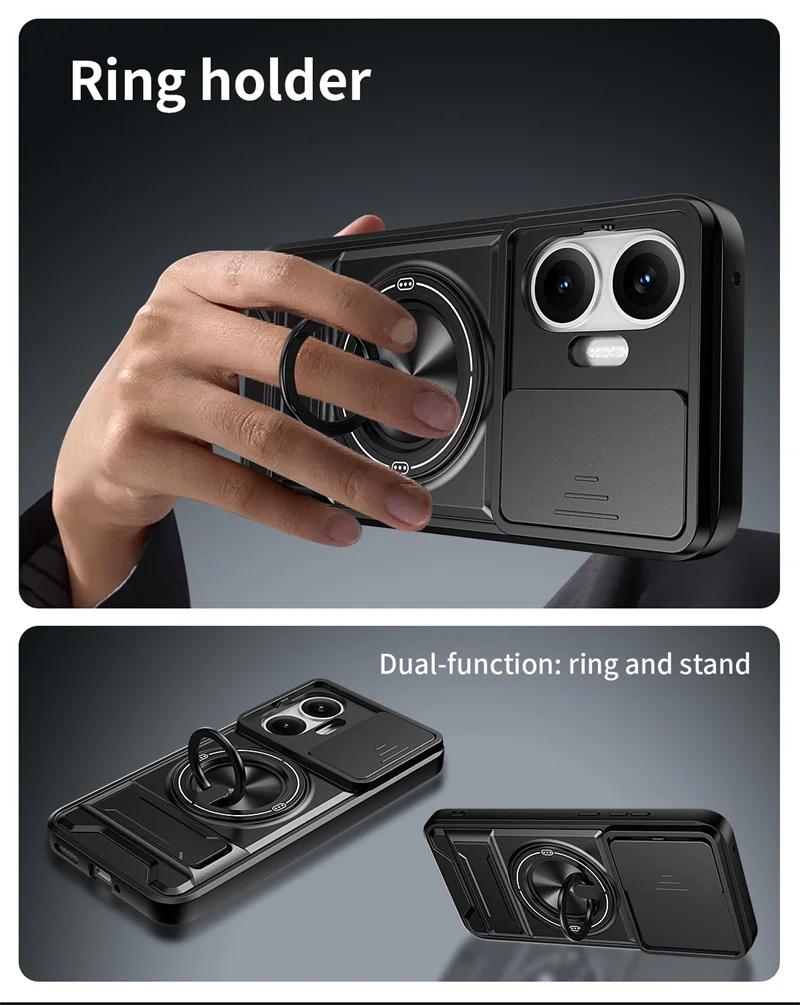 Für Xiao Poco F7 5G Hülle Rüstung Schiebbarer Kameraobjektivschutz Funda Für Poko Little F7 F 7 PocoF7 5G Magnetischer Ringständer Halter Abdeckung