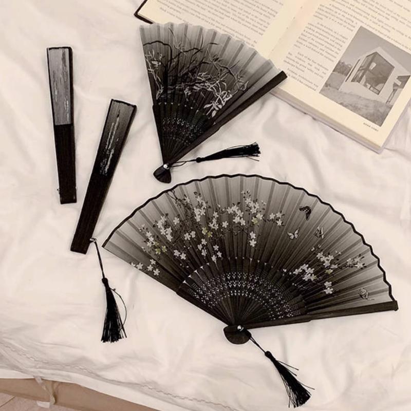 Retro Ink Orchid Silk Folding Fan Chinese Style Ancient Lotus Hand Fans Close Friend Gift Classic Hanfu Decorated Crafts