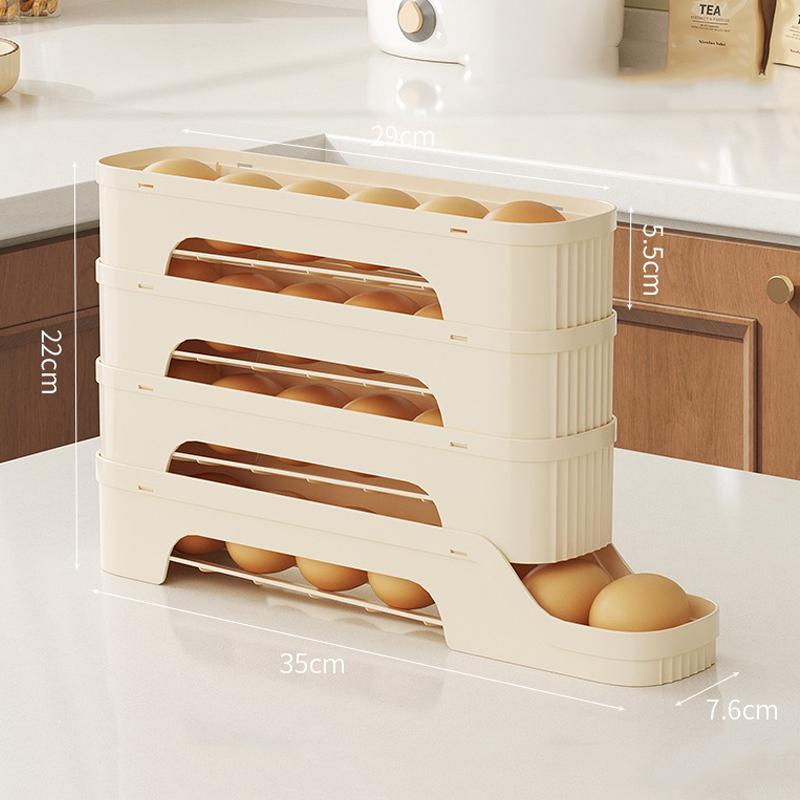 4Layers Fridge Egg Storage Box Automatic Rolling Eggs Holder Rack Ladder Style Refrigerator Eggs Dispenser Egg Organizer Holder бежевый 2090₽