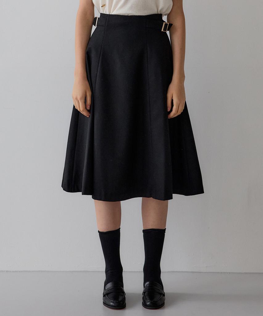 SISTERHOOD Wool Buckle Flare Skirt - Black
