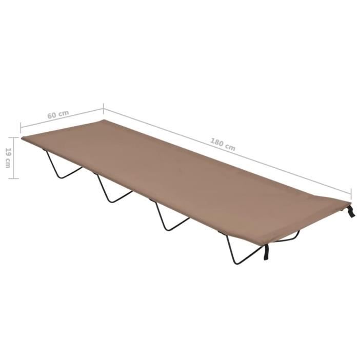Lit de camping - vidaXL - 180x60x19 cm - Tissu Oxford 600D - Acier - Couleur Taupe