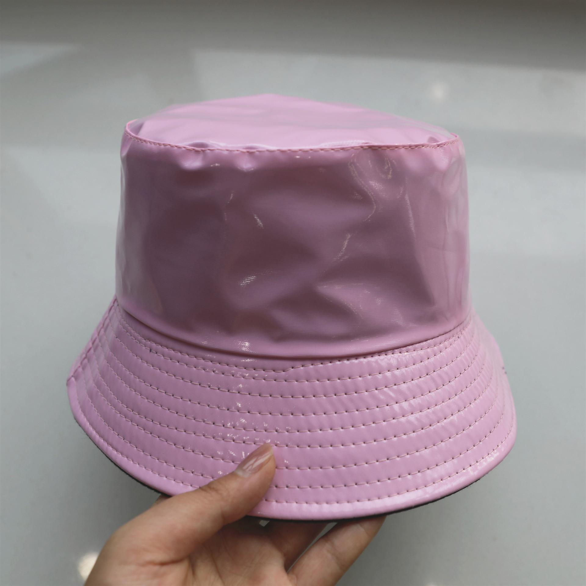 Ready to Ship 2023 Party Club Wear Good Quality Leather Shiny Stylish Bucket Hat светло-розовый