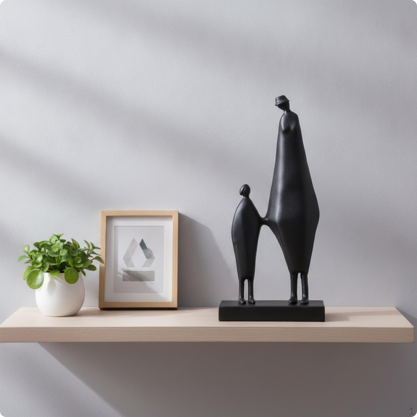 Abstract Metal Sculpture Matte Black with Base Modern Home