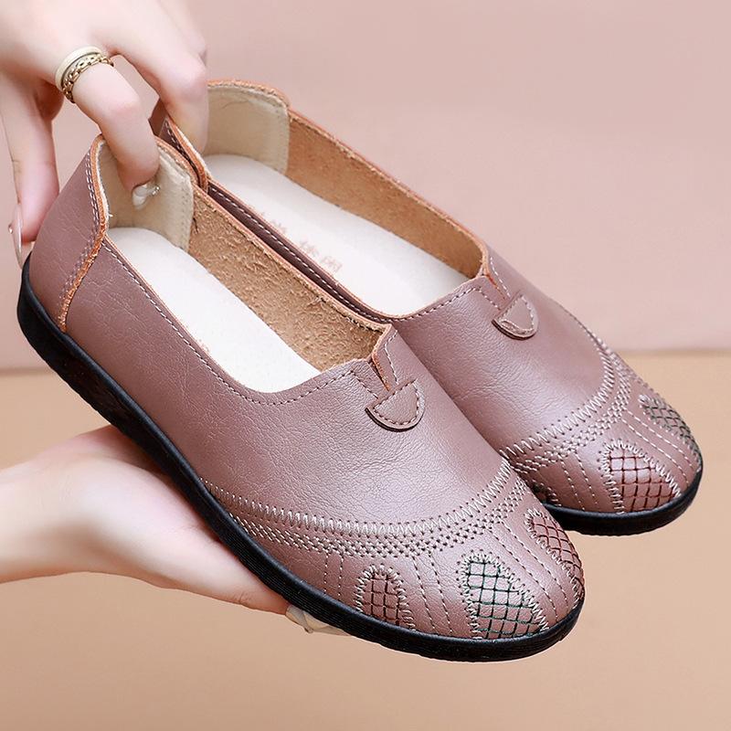 

Весенне-осенняя обувь туфли-лодочки удобная мягкая подошва средние кожаные туфли для пожилых нескользящие плоские нескользящие женские туфли 41 хаки