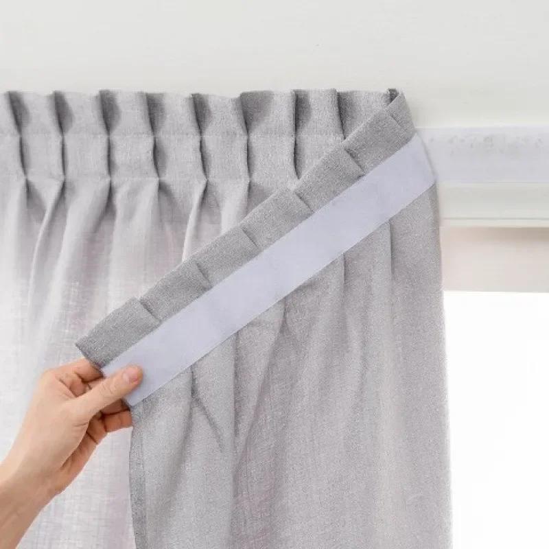

Semi Sheer Self-adhesive Curtain No Punching Installation Balcony Solid Color Gauze Privacy Drapes for Bedroom Window Blackout W90xH100cm серый