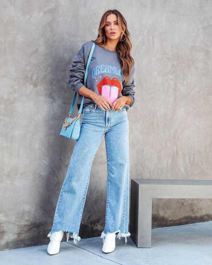 2023 Women's Casual Wide-Leg Denim Pants with Irregular Fringed Hem