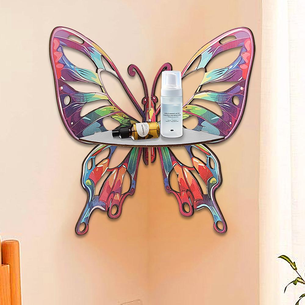 1PCS Wooden Butterfly Wall Decor Crystal Shelf Corner Hanging Organizer for Living Room Modern Geometric Pencil Holder Home
