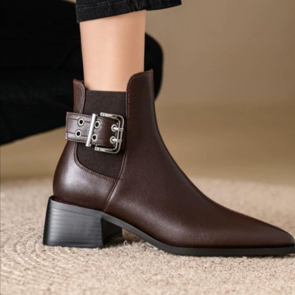 Women's Boots Mid Heel Pointed Solid Color Versatile Soft Leather Fashionable Short Boots Women Shoes Ankle Boots for Women
