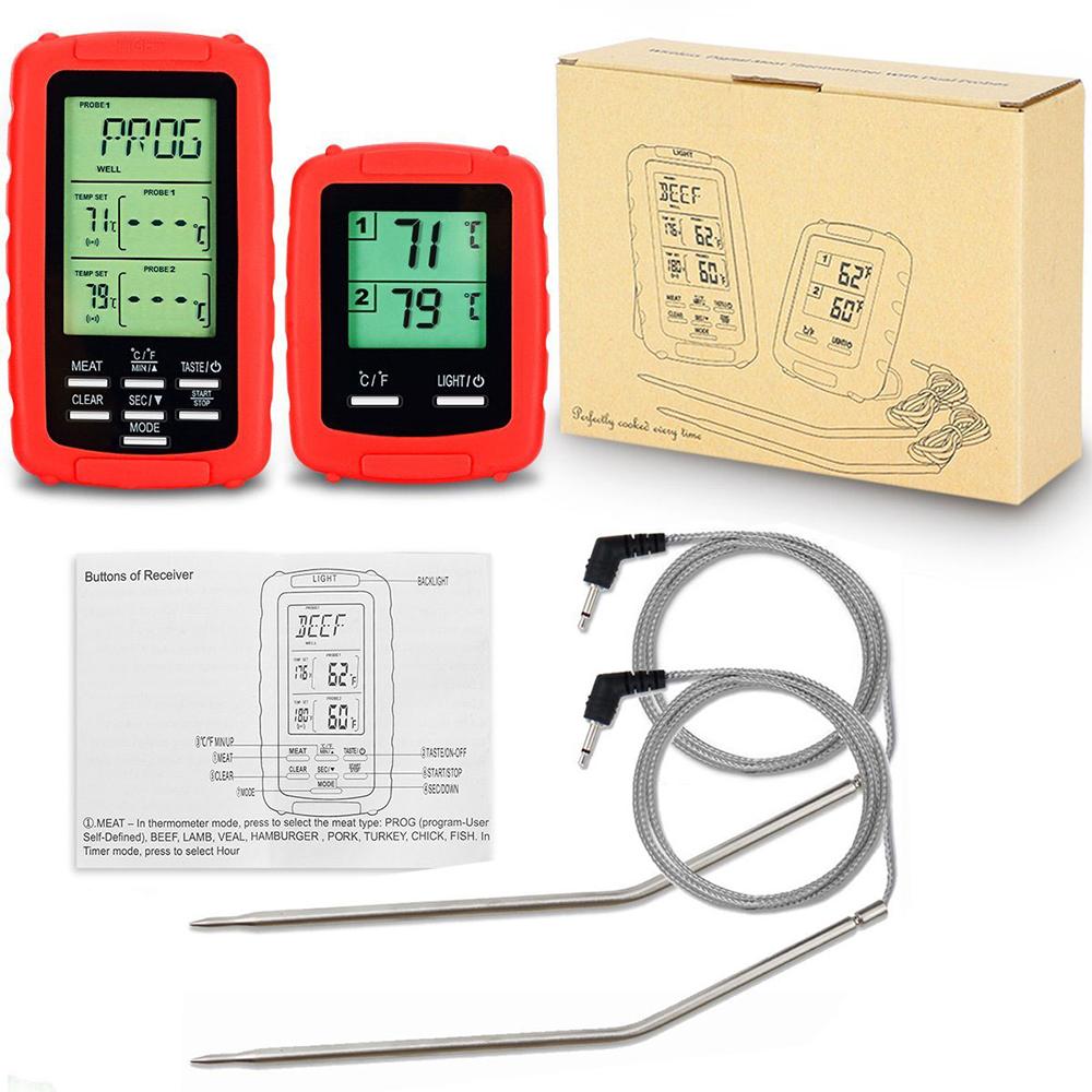 2PCS Wireless Meat Thermometer Food Barbecue Thermometer BBQ Grill Smoker Thermometer Cooking Oven Digital Thermometer
