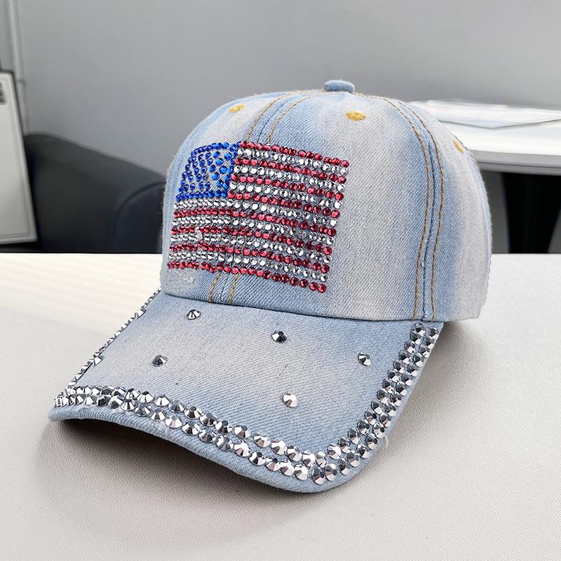Damen Strass Denim Baseballkappe - Paris Schriftzug Sonnenhut