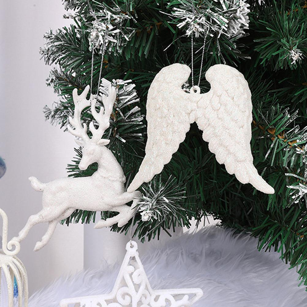 6Pcs Angel Wing Christmas Ornaments White Hanging Decor Xmas Tree Crafts Holiday DIY Project Photography Props