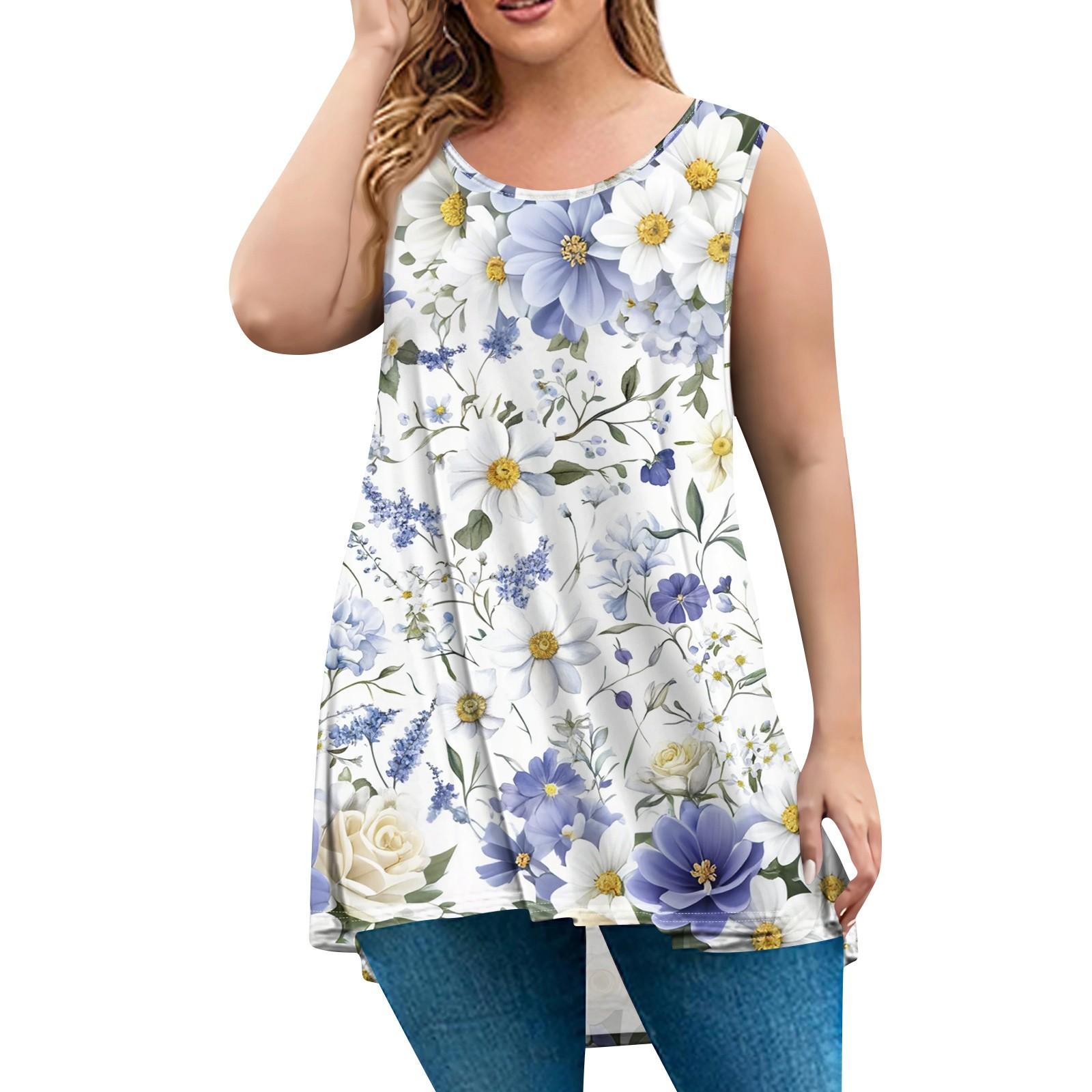 

Женская мода большого размера с круглым вырезом без рукавов повседневный свободный пуловер с принтом XXXXL