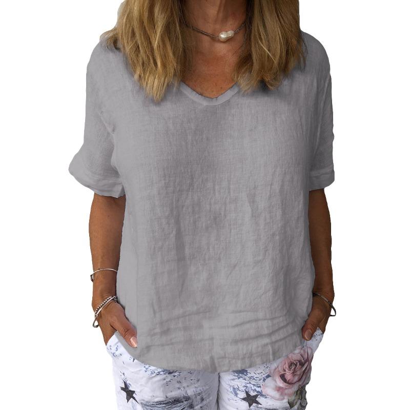 BITCED Women's Fashion Casual Solid Color Print Short Sleeve V Neck Blouses & Shirts