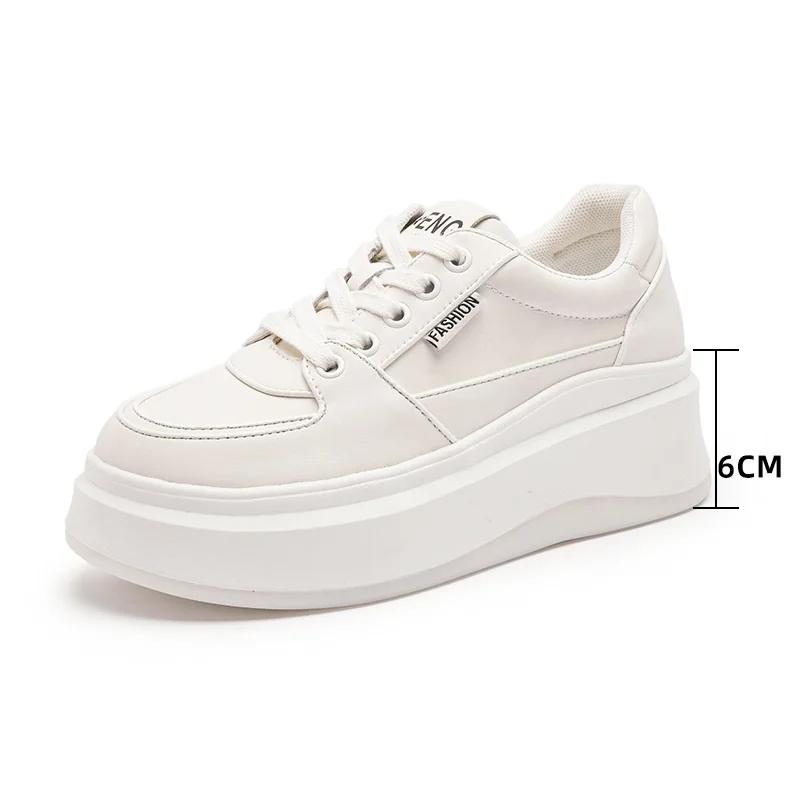 Fashion 6cm 2025 Women's Chunky Sneakers Genuine Leather Casual Women Shoes High Heels Platform Sneakers for Woman Spring Autumn Shoes
