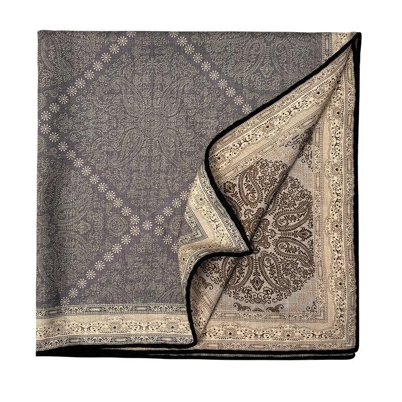 Mulberry silk, genuine silk, wool, 65 silk wool blend, Phantom Cashew square scarf collection, autumn/winter vintage versatile silk scarf for women standard