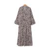 Spring and Autumn Leopard Print Long Women's Fashion Loose V-neck Button Dress