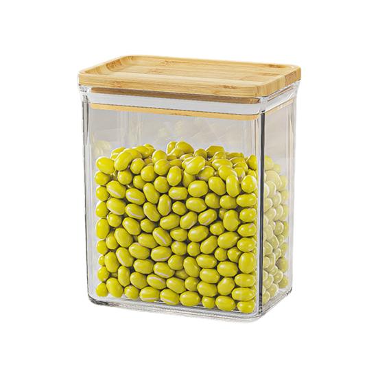 Sealed Grain Container Airtight Storage Container with Wooden Lid Transparent Food Canister for Dry Goods Snacks Tea Leaves Beans Kitchen Pantry