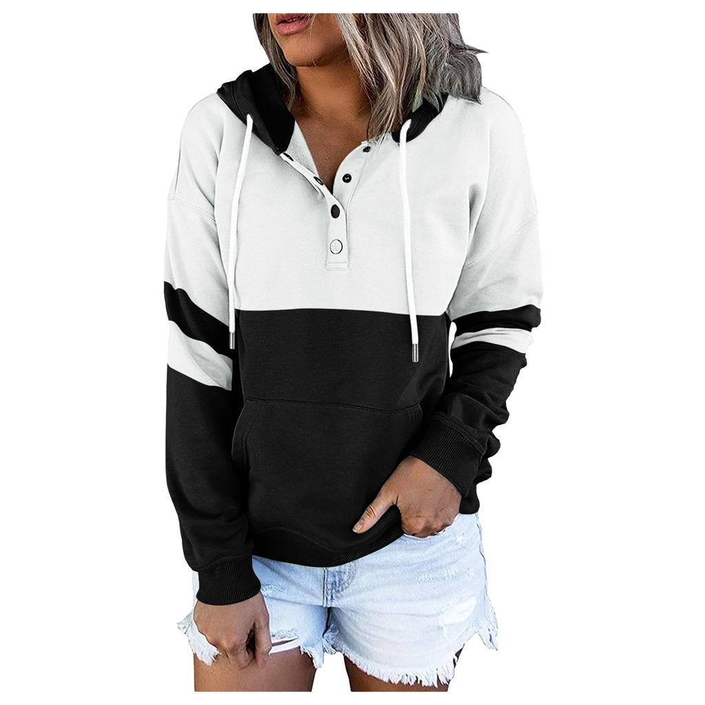 Women's Pullover Hoodies Tops Casual Button Down Long Sleeve Pocket Sweatshirts