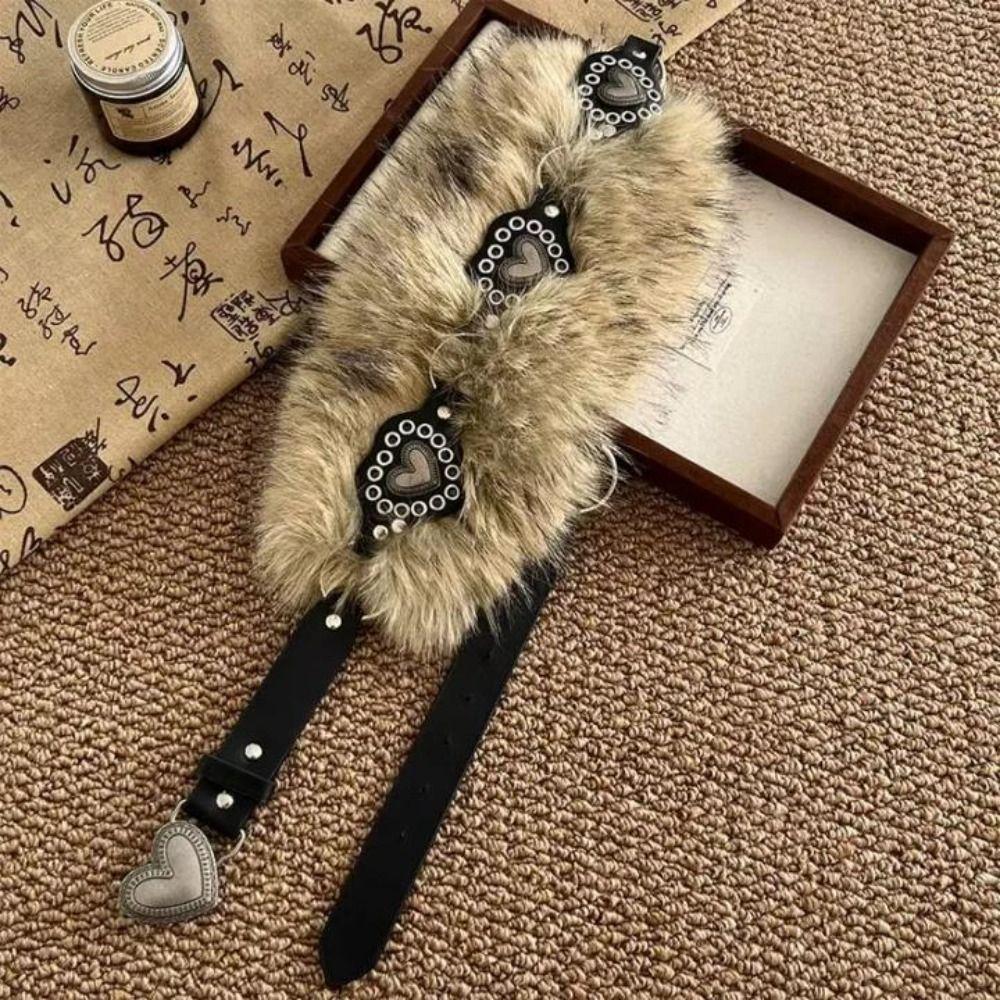 PU Leather Furry Waistband Patchwork Heart Y2K Waistband Personality Plush Belt  Female/Girls