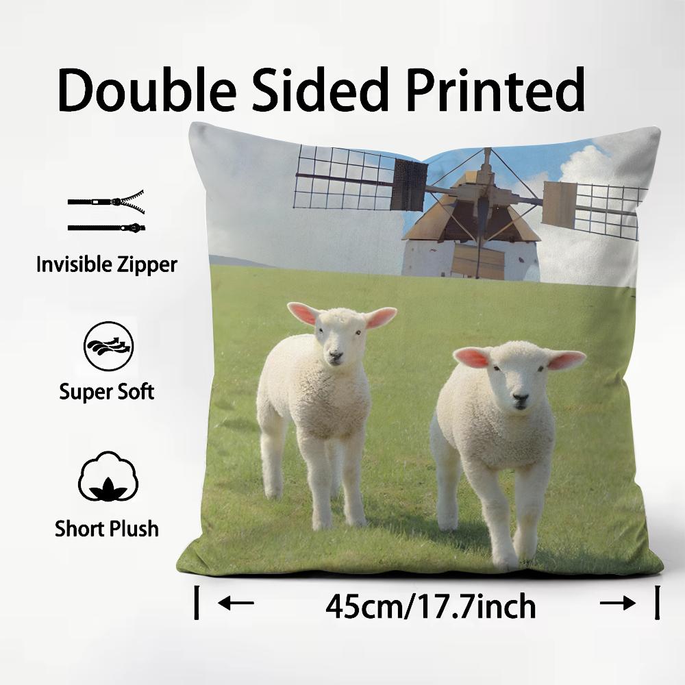 Sheep Cute Cushion Cover Plush Fabric Soft DoubleSided Printed Sofa Warm Winter Home Child Gift Pillow Case