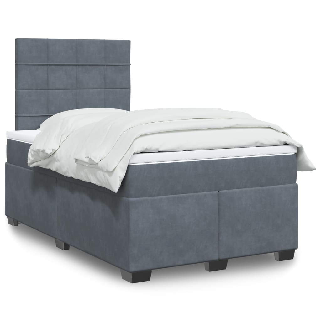 Box Spring Bed with Mattress Dark Gray 120 x 190 cm Velvet