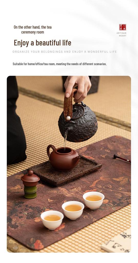 High-End Xiangyun Silk Zen Tea Mat: Waterproof Jacquard Tablecloth & Retro Runner