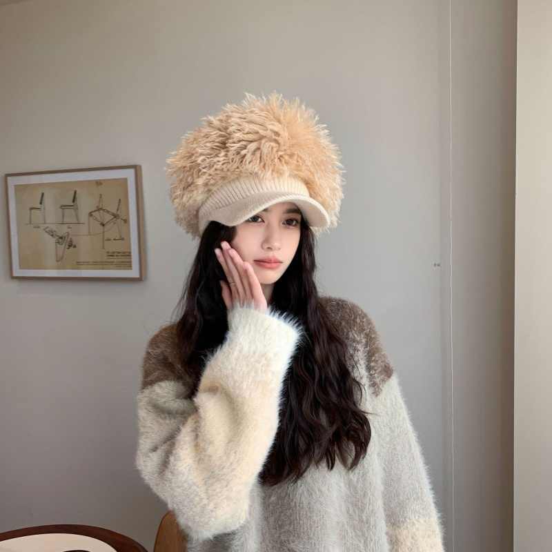 Women's Hats Sweet and Cool Babes Plush Knitted Baseball Cap Fashion Autumn and Winter Hat Women's Cap