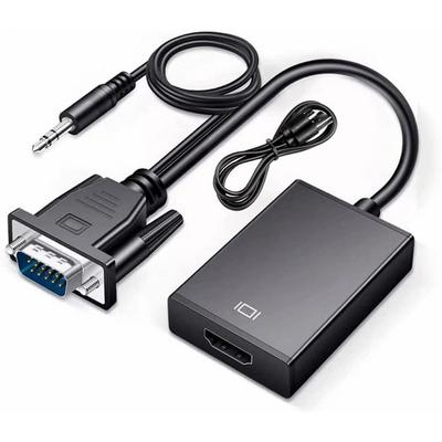 VGA To HDMI Adapter Converter with 3.5MM Audio Jack Full HD 1080P for Connecting Monitor PC Laptop Desktop HDTV Projector DVD