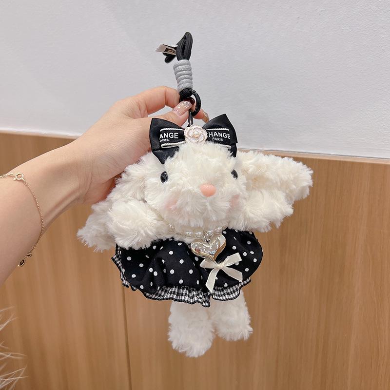

Плюшевый брелок-кролик в горошек: Милая резинка для волос с вислоухим кроликом, подвеска-шарм для рюкзака в виде кролика в юбке. чёрный