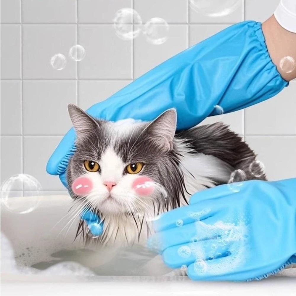 Soft Silicone Pet Grooming Cleaning Gloves Lengthen Anti Bite Dog Cat Bathing Shampoo Glove Dog Massage Bathing Cleaning Glove