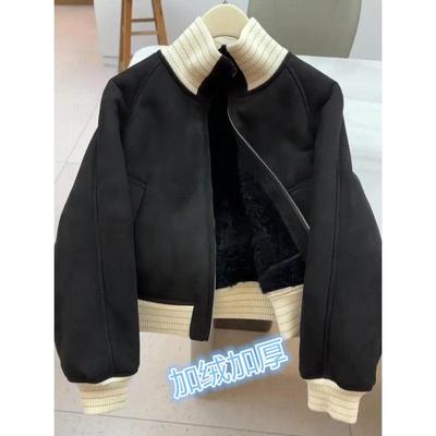 Modische Damen-Lammwolljacke mit Fleecefutter, Herbst/Winter 2025, Verjüngend, Stilvoll, Locker und Warm.
