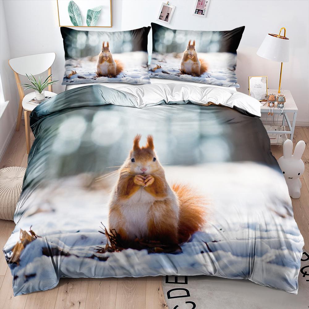 Comforter 3D Squirrel Funny Animal 2/3Pcs Bedding Set Black Unique Soft With Pillow Shames King Queen Size For Kids Teens Boys