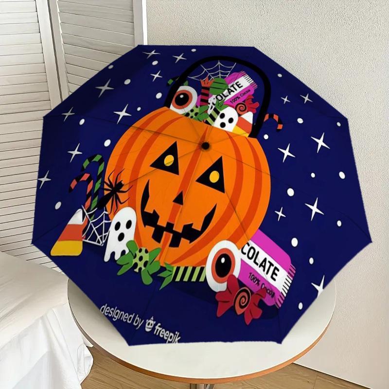 1pc Halloween pumpkin candy night stars Umbrella with Plastic Handle,Suitable for All Seasons Home Travel Outdoor UmbrellaDD1559