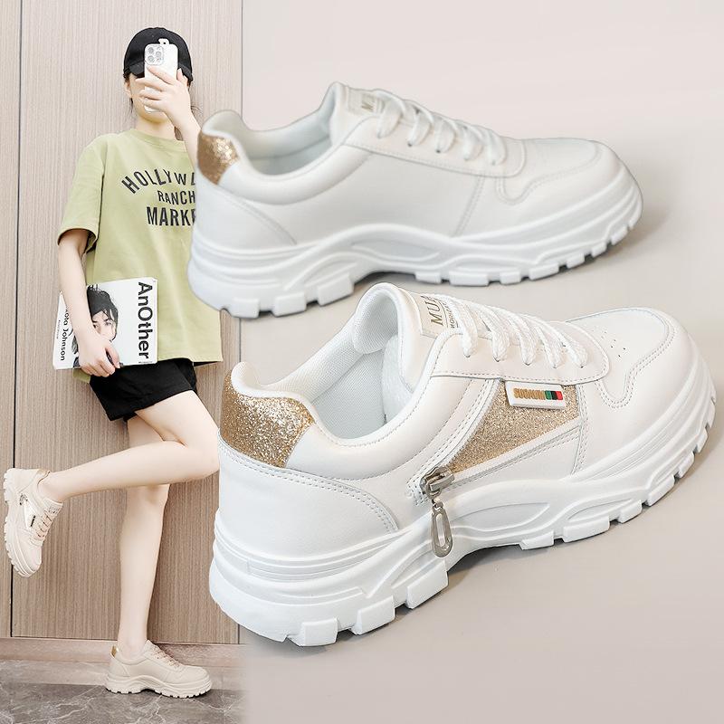 Fashion Women's Breathable, Fashionable and Versatile Sports Shoes, Thick-soled, Durable Casual Leather White Sneakers