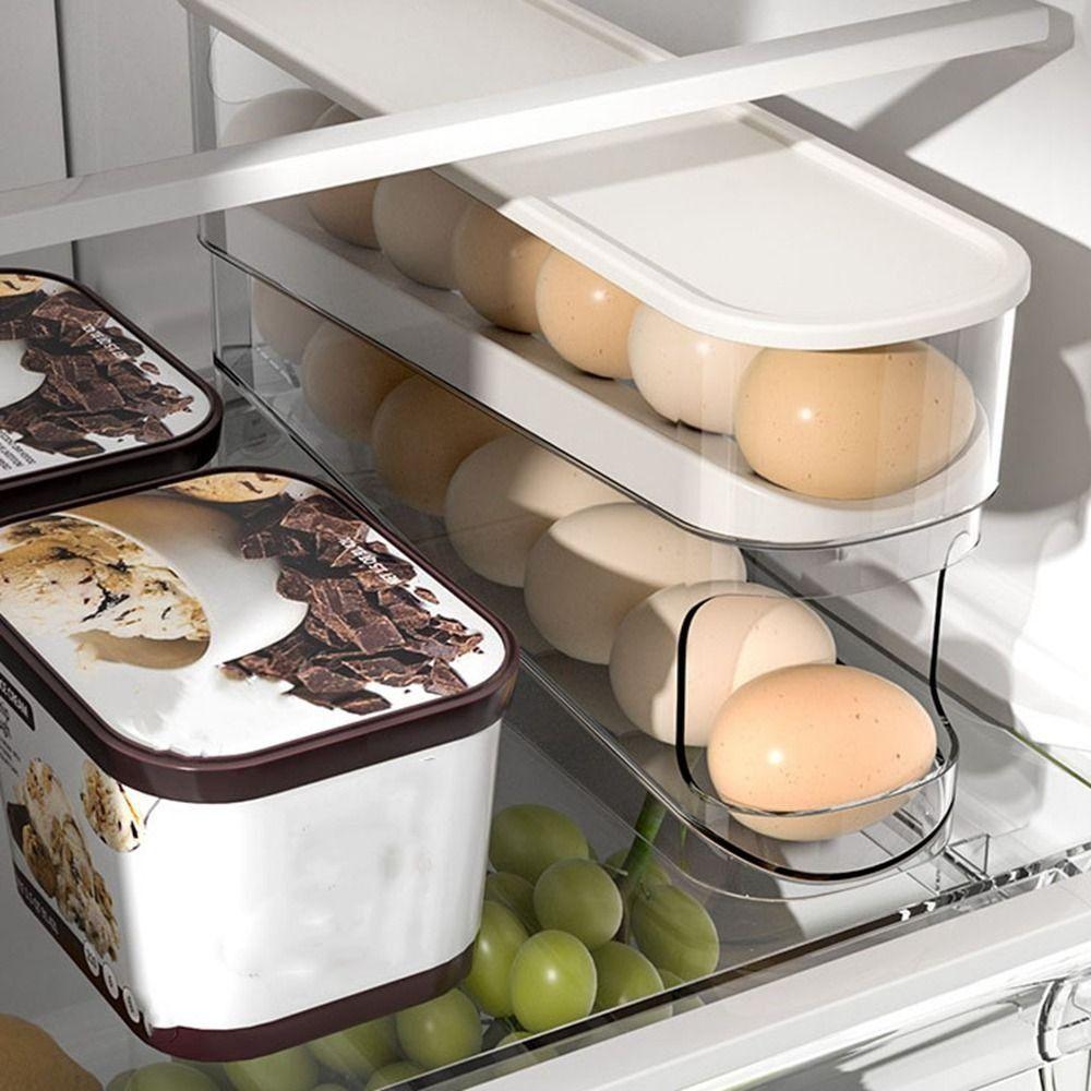 2Pcs Anti-fall Double-layer Egg Storage Racks Plastic Rolling Egg Dispenser Egg Holder  for Home