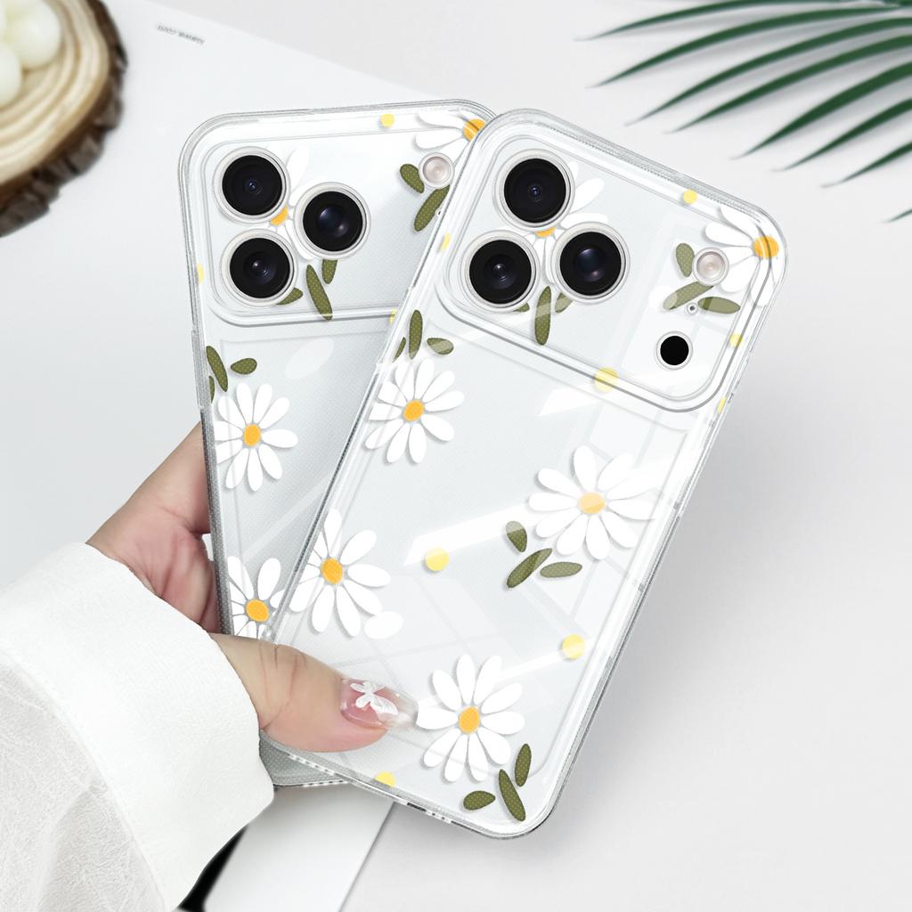 Graceful Daisies Transparent Phone Case For iPhone 17 Air 16 16e 15 14 Pro Max Plus Mini Soft TPU Cover