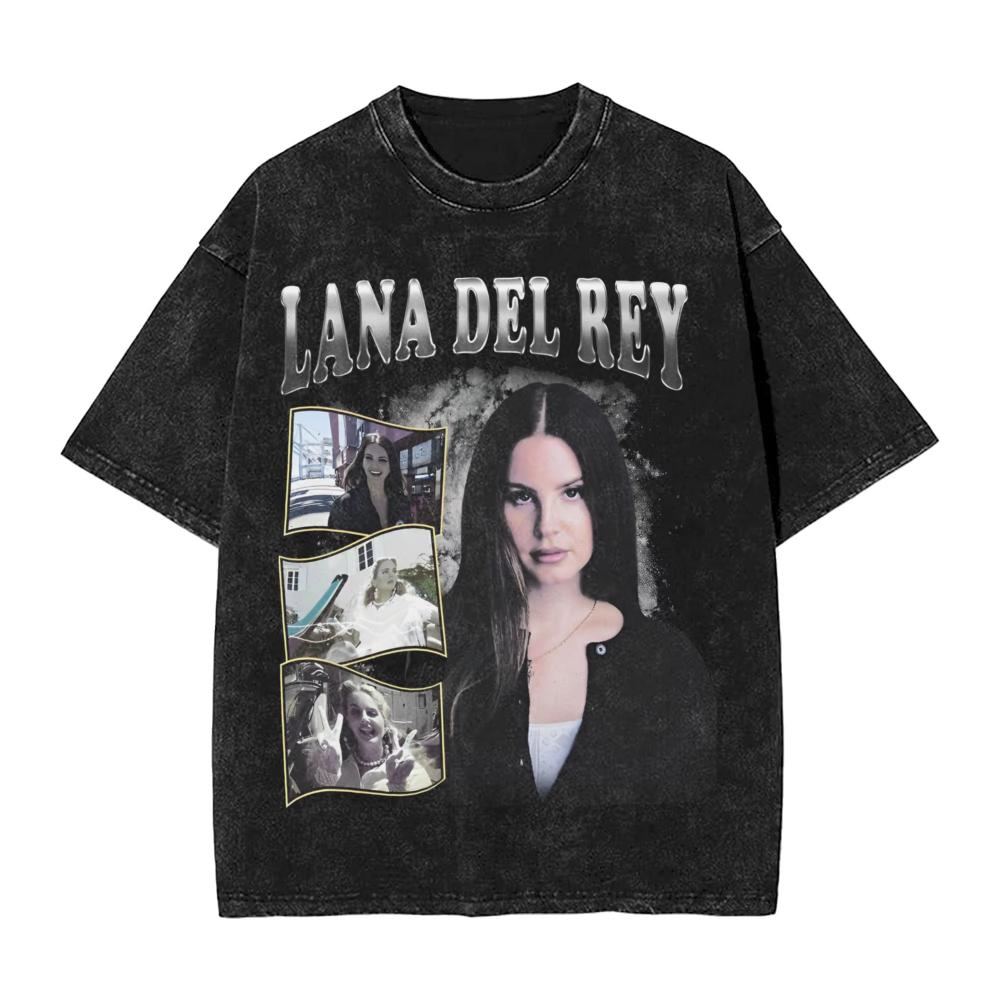 Lana Del Rey CANTANTE Maglietta Stampata Lavata Streetwear Hip Hop T-shirt Casual per Uomo Donna Cotone Streetwear