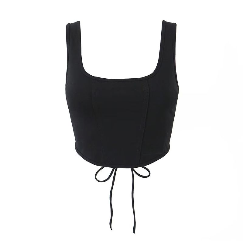 

Pure Desire Shoelace Vest Casual Sheath Long Waist Black Vest(High quality) L