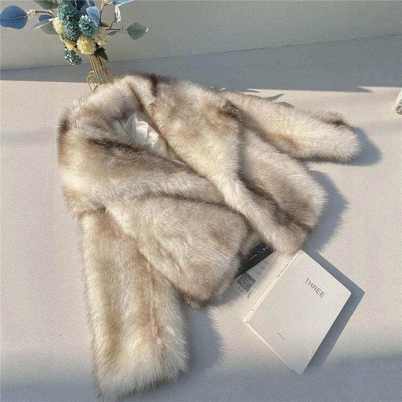 Cappotto da Donna in Eco Pelliccia di Volpe Collo Ampio Spesso Caldo Morbido Peluche Giacca Corta Larga Lusso Capo Invernale