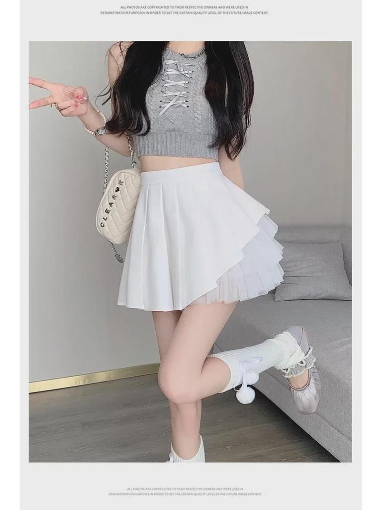 Women's White Pleated Mini Skirt, Ballet-Style High Waist A-Line Tutu Skirt
